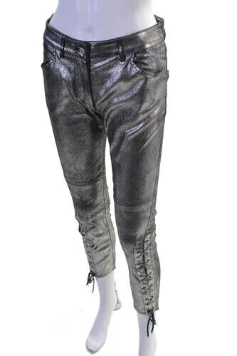 Isabel Marant 38 6 M Real Leather Pants legging Silver Metallic Laces Nordstrom - Picture 2 of 21
