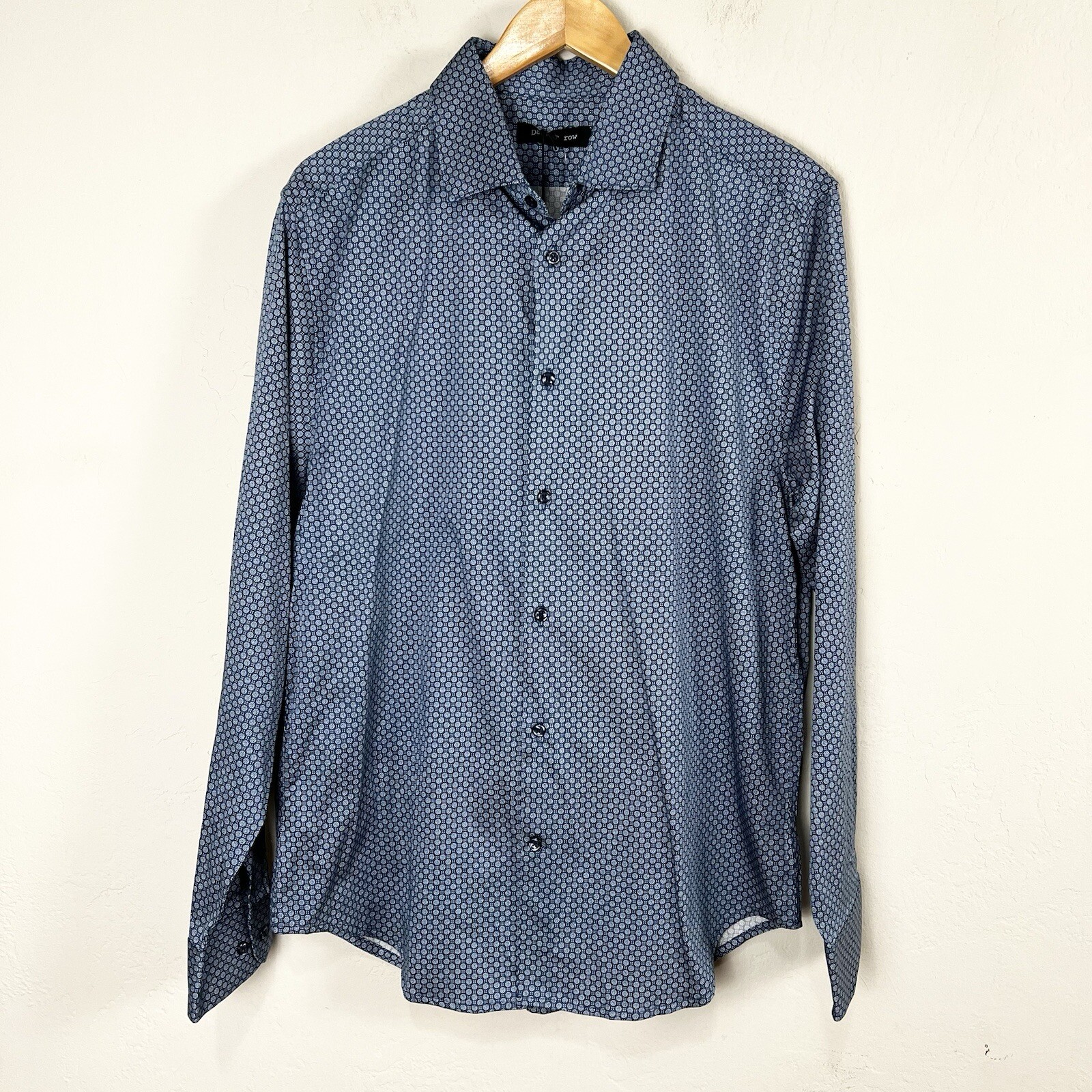 FILA DSTRCT&Row Vestito Camicia Manica Lunga Bianco Blu Geometrico Collo Taglia Large NUOVO