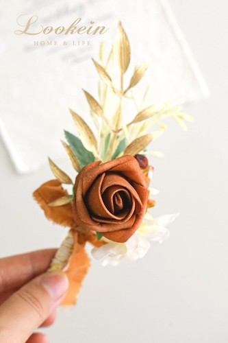 Set Of 2 Terracotta Wedding Boutonniere For Men Artificial Flowers Wedding Groom - Picture 6 of 7