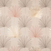 Dekostoff Halbpanama Leinenlook Luxury PalmbläTter Natur Braun Gold 1,40M Breite