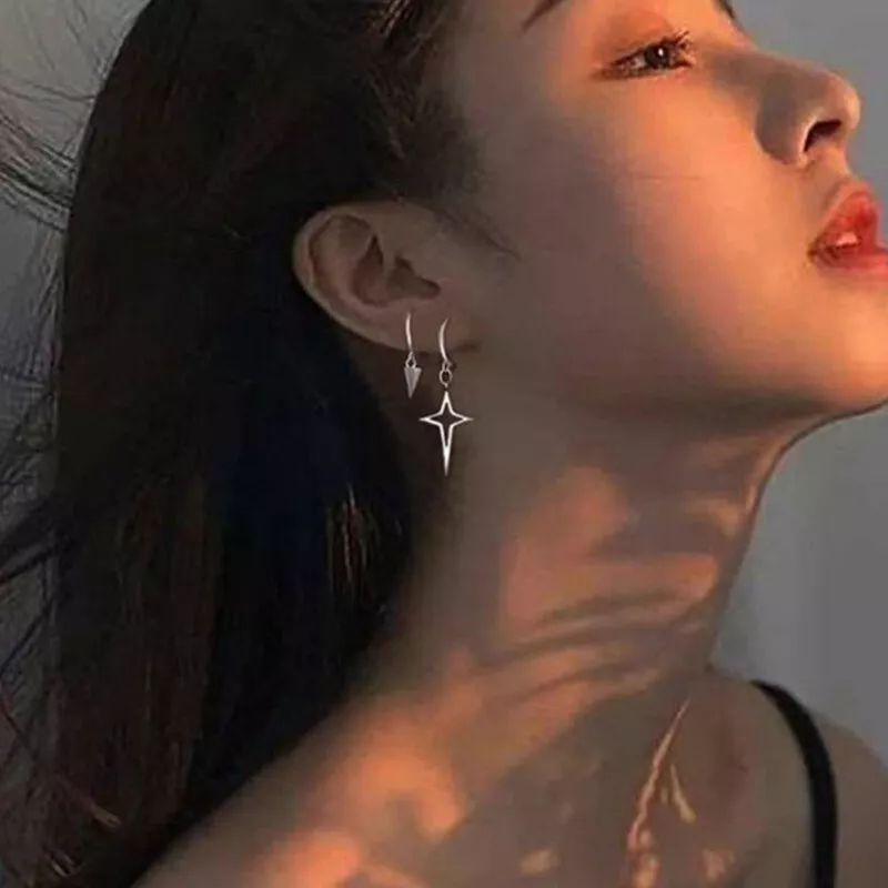 Silver Earring Fashion Asymmetric Cross Cone Hoop Earrings For Women Jewelry oa