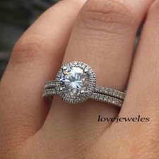 1.95CT Round Cut Lab-Created Diamond Wedding Halo Ring Set 14K White Gold Finish