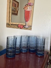5 Tartan Blueberry Glasses by Anchor hocking