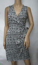 Envi Stretch Knit Black & White Geo Print Belted Surplice Wrap Dress Size XS