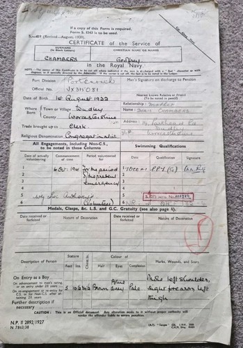 Original WW2 Navy Uniform & Documents Set - Leading Seaman Geoffrey Chambers - Picture 18 of 24