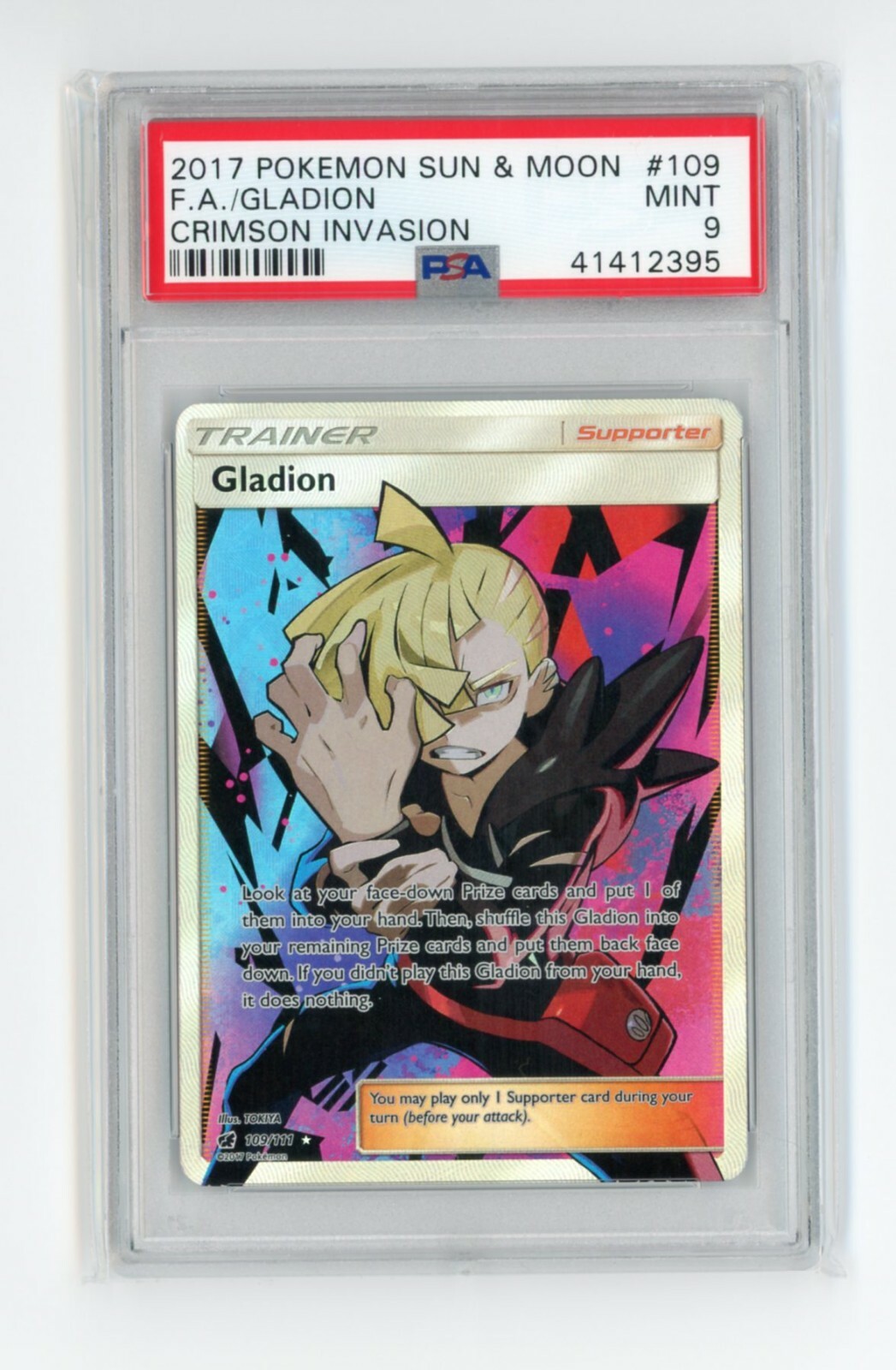 Gladion 109/111 S&M Crimson Invasion Full Art Holo Trainer Pokemon - PSA 9 MINT!