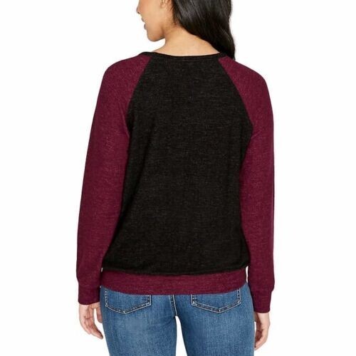 Women’s Buffalo Top Cozy Crewneck Sweatshirt Pullover Long Sleeve Gray Red XS - Picture 3 of 4