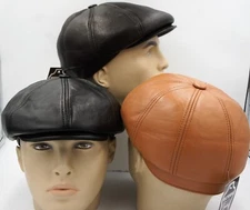 100% REAL LEATHER Gatsby Cap Men Newsboy Ivy Hat Golf Driving Flat Cabbie S-3XL