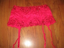 VICTORIAS SECRET Y2K VTG RED BEADED SEQUIN WIDE CINCHING GARTER BELT M S