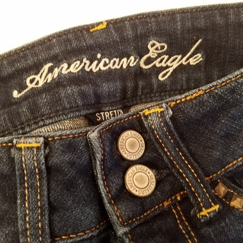 American Eagle Girls Jeans Size 00 Artist Stretch Dark Wash Riveted Design - Picture 12 of 12