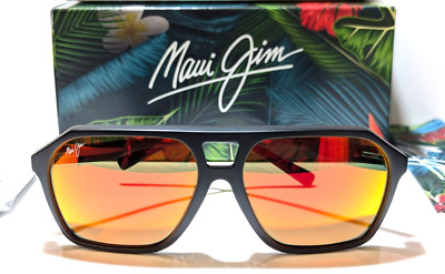 NEW Maui Jim Wedges Aviator Black Lava Polarized Hawaii Lava Sunglass RM880-02A