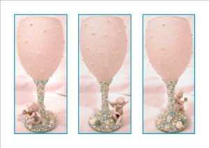 Glitter And Pearl Decorative Wine Glass With A Sitting Cherub