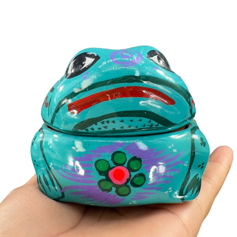 Hand Painted Mexican Pottery Ceramic Trinket Dish With Lid Jewelry