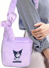 Sanrio Kuromi Plush Tote Bag Embroidered Purple Fluffy Genuine Shoulder Bag