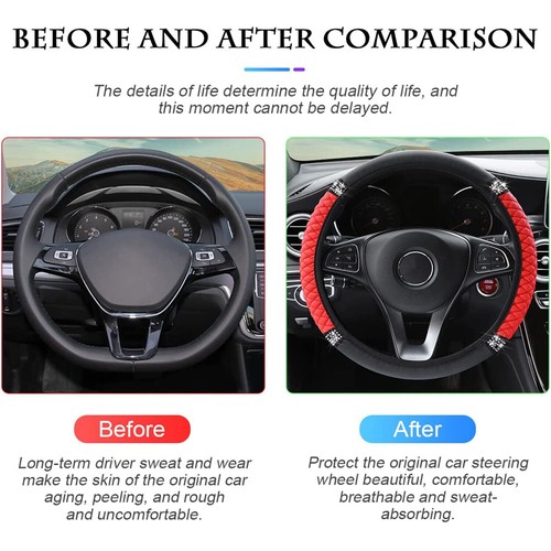 Pink Car Steering Wheel Cover PU Leather Diamond Accessories Universal 15''/38cm - Bild 13 von 16