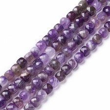 5 Strands Faceted Cube Natural Amethyst Beads Strands Crafts Jewelry Making 15"