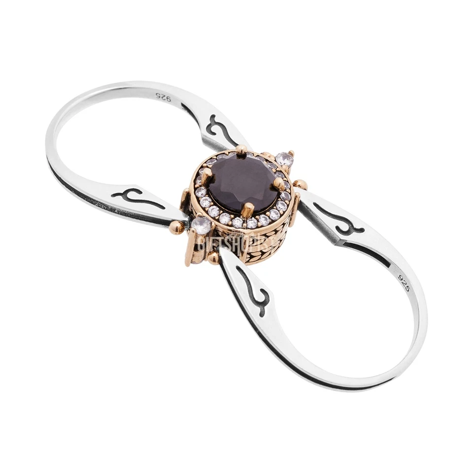 Turkish Reversible Round Red Ruby and Black Onyx Topaz 925 Sterling Silver Ring - Image 2 of 4