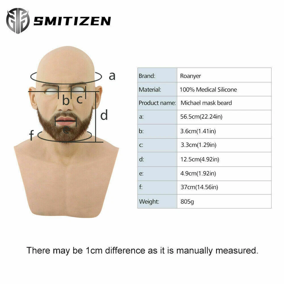 SMITIZEN Realistic Silicone Human Skin Lifelike Men Mask With Beard For Cosplay  - Image 2 of 4