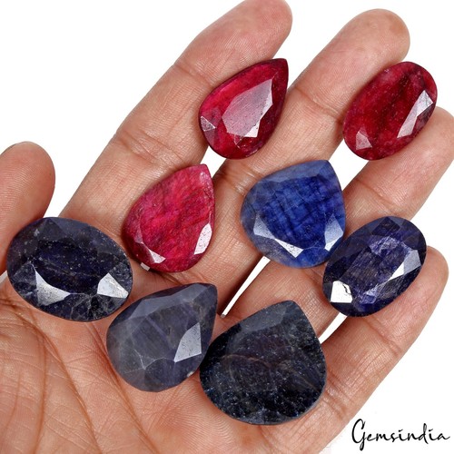 Lote de gemas sueltas corte mezcla zafiro azul rubí rojo natural 450 quilates/8 piezas para joyería - Imagen 6 de 7