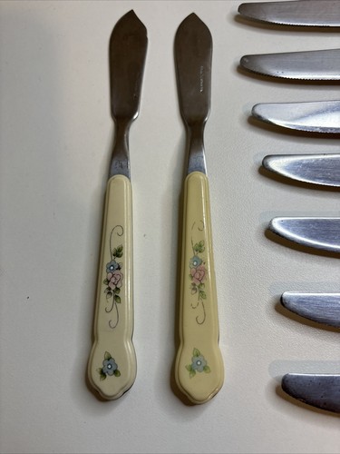 Set Of 9 Pfaltzgraff TEA ROSE Stainless Glossy Taiwan Colored Choice Flatware - Picture 5 of 11