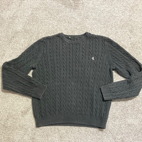 Lauren Ralph Lauren Sweater Women's Black Crew Neck Cable Knit Polo Cotton