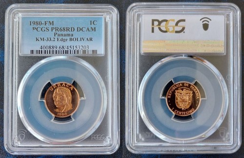 PANAMA 1 CENTESIMO PROOF COIN 1980 YEAR KM#33.2 URRACA PCGS PR68 EDGE BOLIVAR - 第 1/1 張圖片