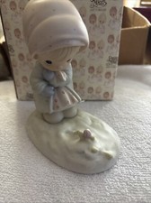 ADORABLE 1987 PRECIOUS MOMENTS "FEBRUARY" LITTLE GIRL WITH FLOWER GROWING