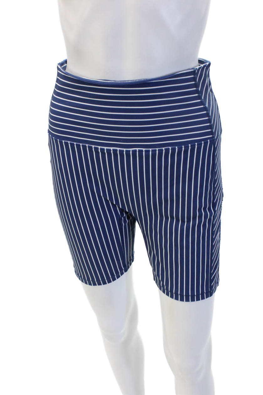 Solid & Striped Unisex Striped Biker Shorts Dark Blue Nylon Elastane Size MFree Shipping in US $100+ Orders | $6.95 Orders Below-image