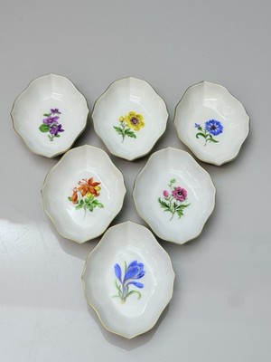 6x Meissen Schälchen, Blumenmalerei mit Gold. 1.Wahl