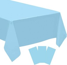 3 Pack Blue Disposable Tablecloth, 54" x 108" Baby Blue Plastic Table Covers,