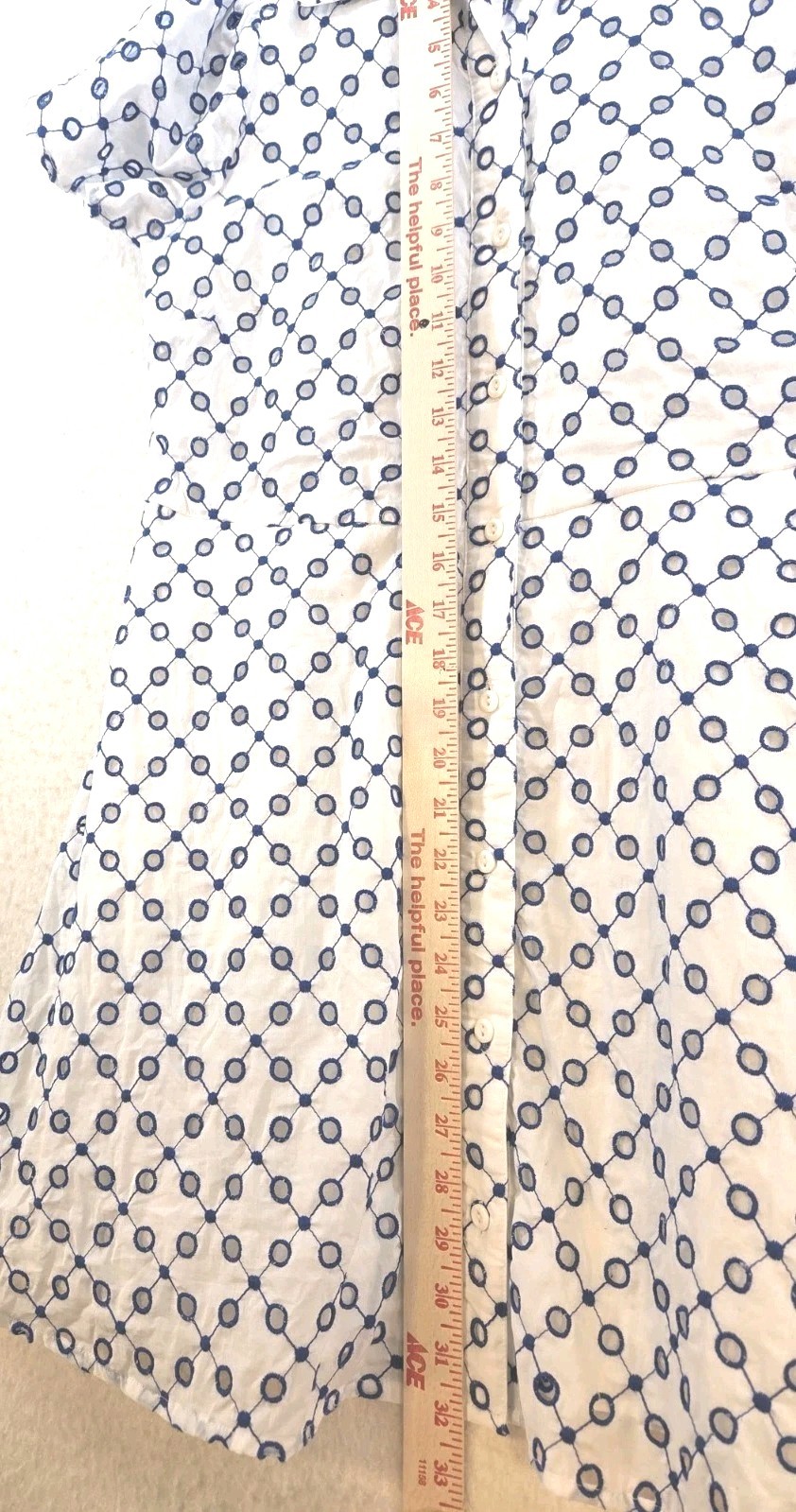 Alexis Women's Casual Dress White w/ Blue Eyelet Embroidered Sz Sm - Belted