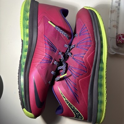 Used Size 10.5 2013 Nike Lebron X 10 Low Raspberry/Purple/Green 579765-601