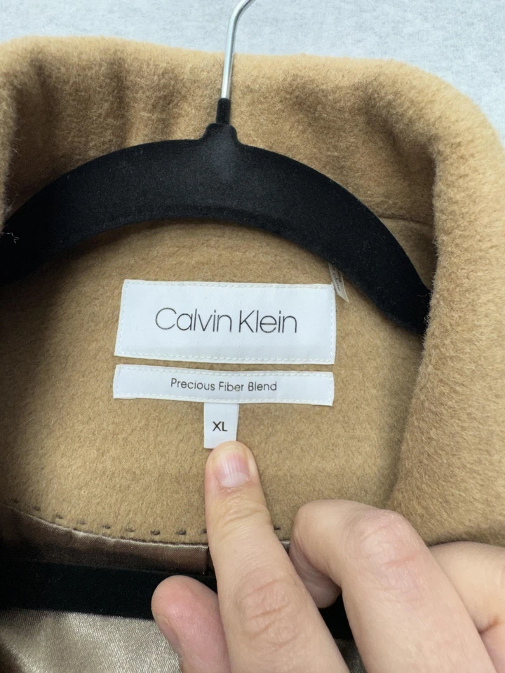 Calvin Klein Coat Mens XL Camel Wool Cashmere Blend Peacoat Classic Overcoat - Image 3 of 4