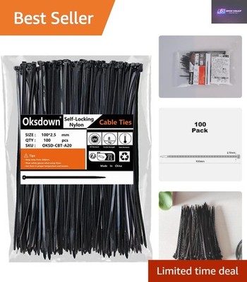 Hochfeste 100er Pack schwarze Kabelbinder 100 mm x 2,5 mm - extrem zuverlässige Befestigung