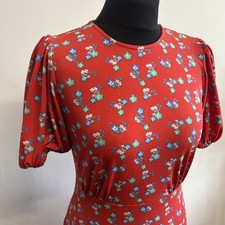 Finery Mya Midi Dress UK 8 Red Floral Wedding Occasion UK