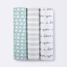 I Love You Muslin Swaddle Blanket - Black/White - 3pk - Cloud Island