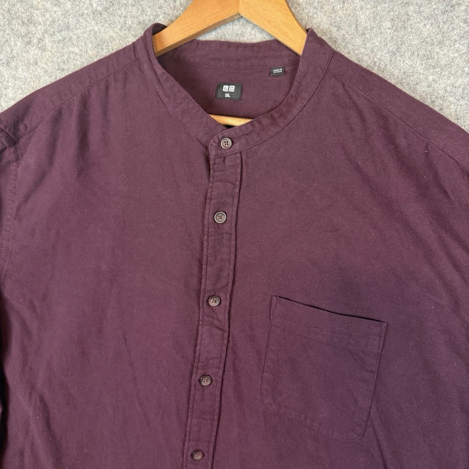 Camisa Uniqlo Para Hombres 3XL Borgoña Rojo Cuello Banda Algodón Manga Larga Preppy Clásica Foto 4 de 4