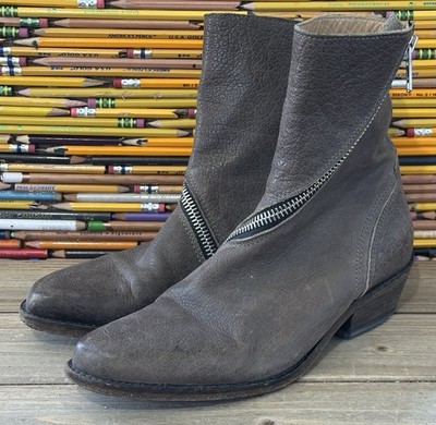 John Fluevog Leather Ankle Boots Spiral Zip Women's 7.5 Brown Grunge Office