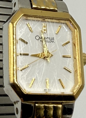 Caravelle Bulova Tank Watch 17mm Gold Silver Two Tone Stretch New Battery Read D - Picture 8 of 10