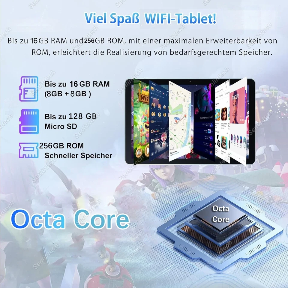 Tab 2025 Android 15 Tablet PC 16GB RAM 256GB ROM 8-Core 2SIM LTE 5G WiFi 10 Zoll - Bild 3 von 4