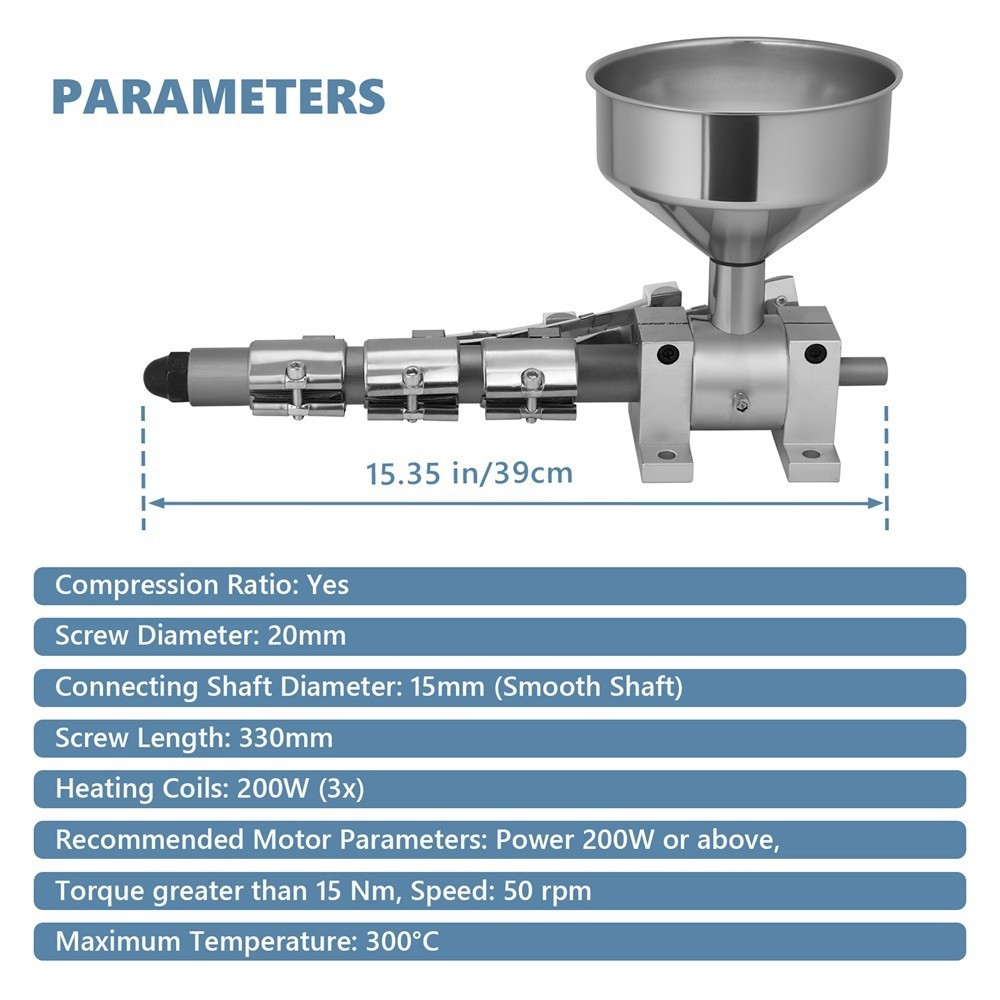 DIY Extruder Machine 12mm Dia Screw Barrel with 2.5mm Nozzle Triple Heaters 110V