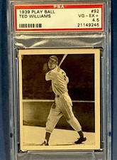 1939 TED WILLIAMS ROOKIE Play Ball Baseball Card 92 HOF ? RED SOX PSA 4.5 CNTRD. rookie card picture