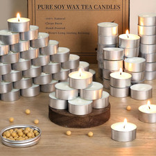 Soy Wax Tealight Candles | 100 Pack - 6 Hour Long Burning Tea Lights, 100% Natur
