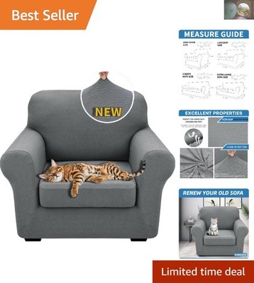 Super Stretch Light Gray Chair Slipcover Set - Ultimate Pet Protection (31''-46'')