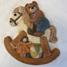 Vintage 1986 Frankies Designs Bear on Rocking Horse Baby Nursery Wall Plaque