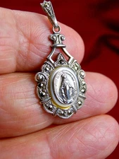 BERTHA'S SUPERB 1930 CATHOLIC MIRACULOUS MEDAL CENTENIAL STERLING & MOTHER PEARL