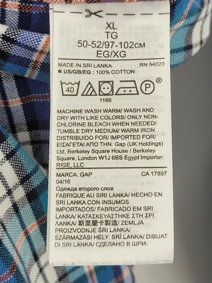 Gap Shirt Mens XL Blue Plaid Woven Long Sleeve Button Up Preppy Casual Cotton - Image 4 of 4