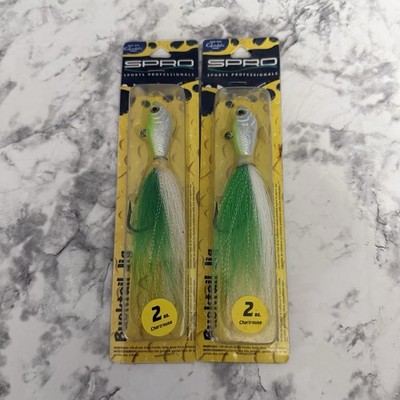 Spro SBTJC-2 2 oz Prime Bucktail Jig Large Chartreuse & White Pair Vintage NOS
