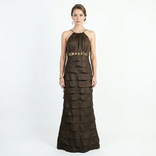 Adrianna Papell Occasion Formal Gown Dress Layered Size 4 Brown Vintage Y2K