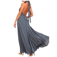 Lulus First Comes Love Denim Blue Backless Keyhole Cutout Maxi Dress Size M